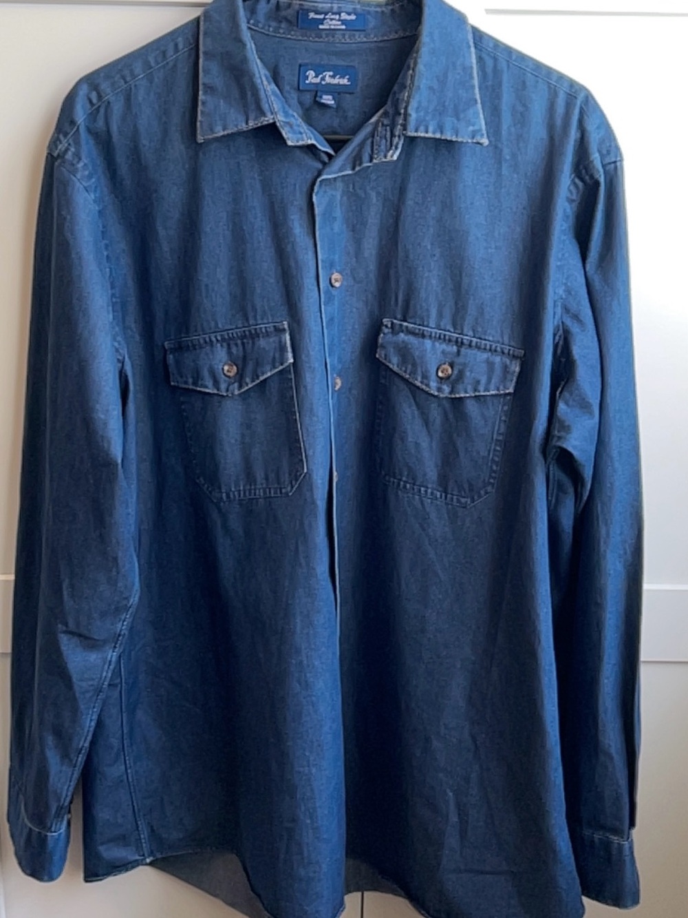 Paul Fredrick Dark Blue Denim Button-Up Shirt